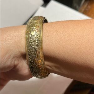Floral Engraved Brass Bangle Bracelet
